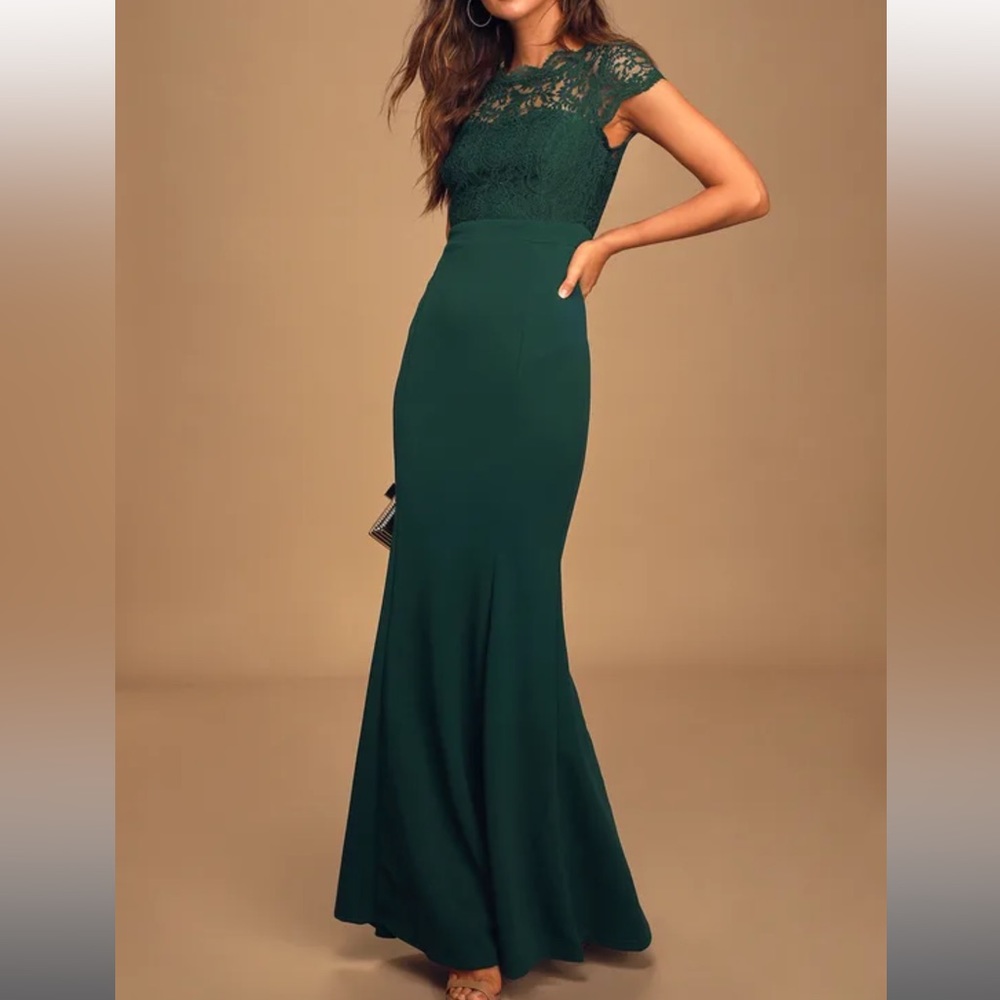 Hopeful Romantic Hunter Green beautiful Lace Mermaid Maxi Dress
From Lulus